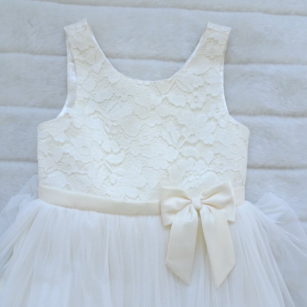 Couture Princess Dress Layered Tulle Lined Child Beige 8 - Picture 3 of 11